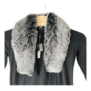 Sioni Cardigan Womens Small Detachable Faux fur Collar Black Wool Blend